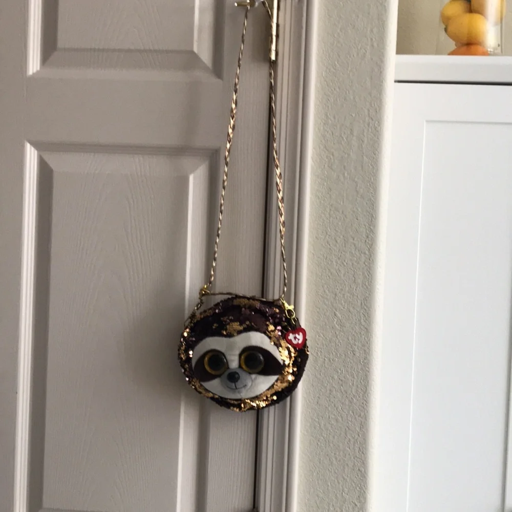 Ty Beanie Boos Sequin Sloth Crossbody Bag - Brown & Gold.